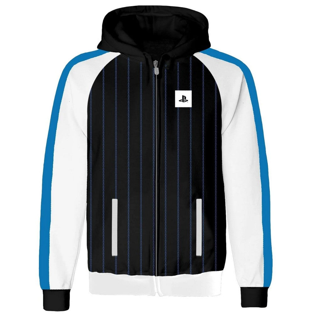 Black - Front - Playstation Unisex Adult Striped Logo Hoodie
