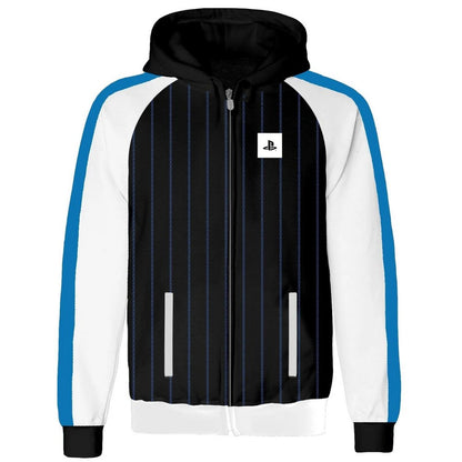 Black - Front - Playstation Unisex Adult Striped Logo Hoodie
