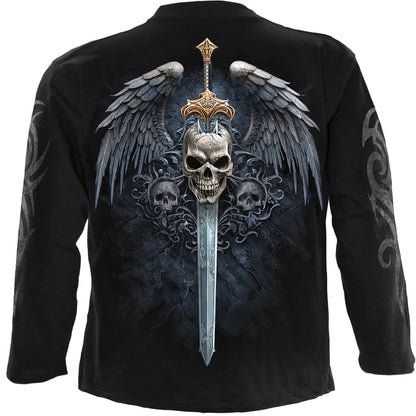 Black - Back - Spiral Direct Mens Angel Sword Cotton Long-Sleeved T-Shirt