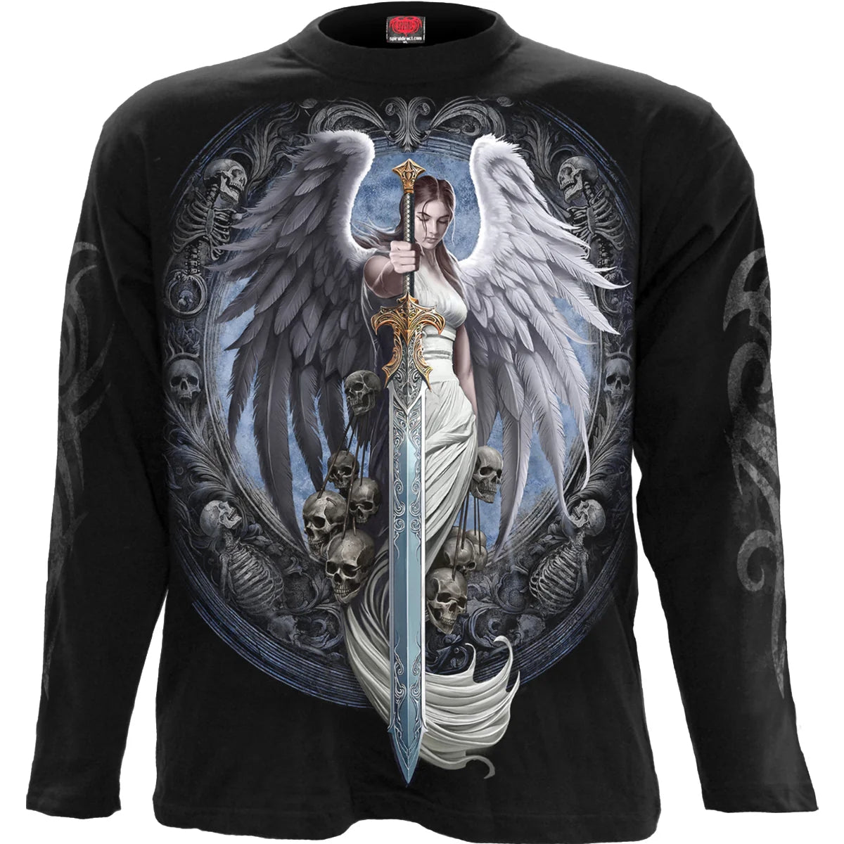 Black - Front - Spiral Direct Mens Angel Sword Cotton Long-Sleeved T-Shirt