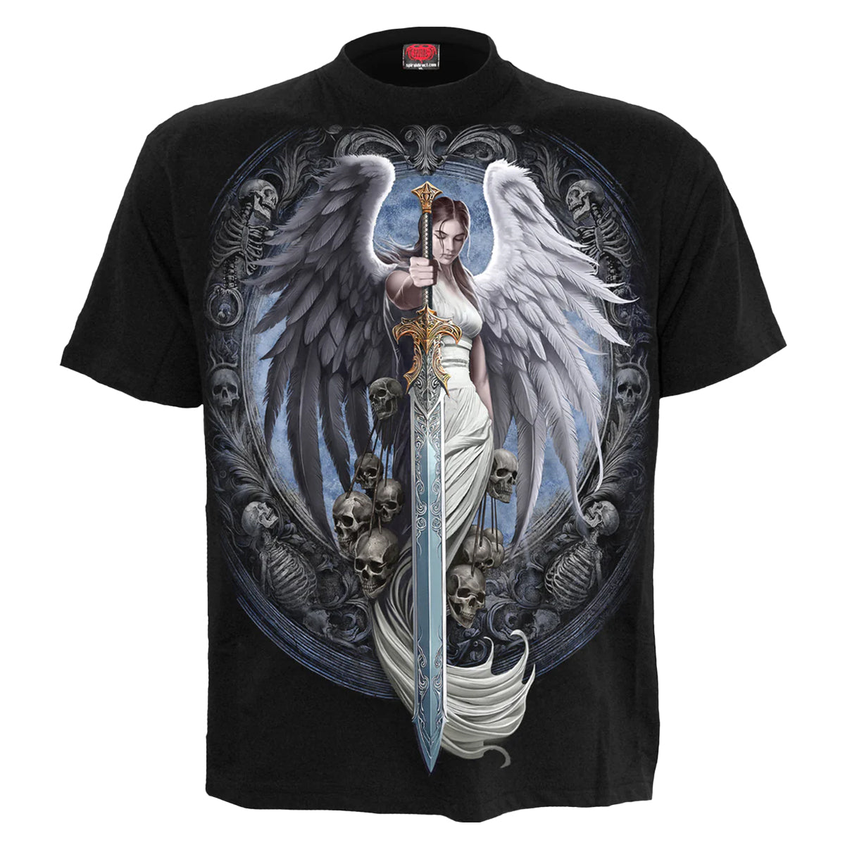 Black - Front - Spiral Direct Mens Angel Sword Cotton Short-Sleeved T-Shirt