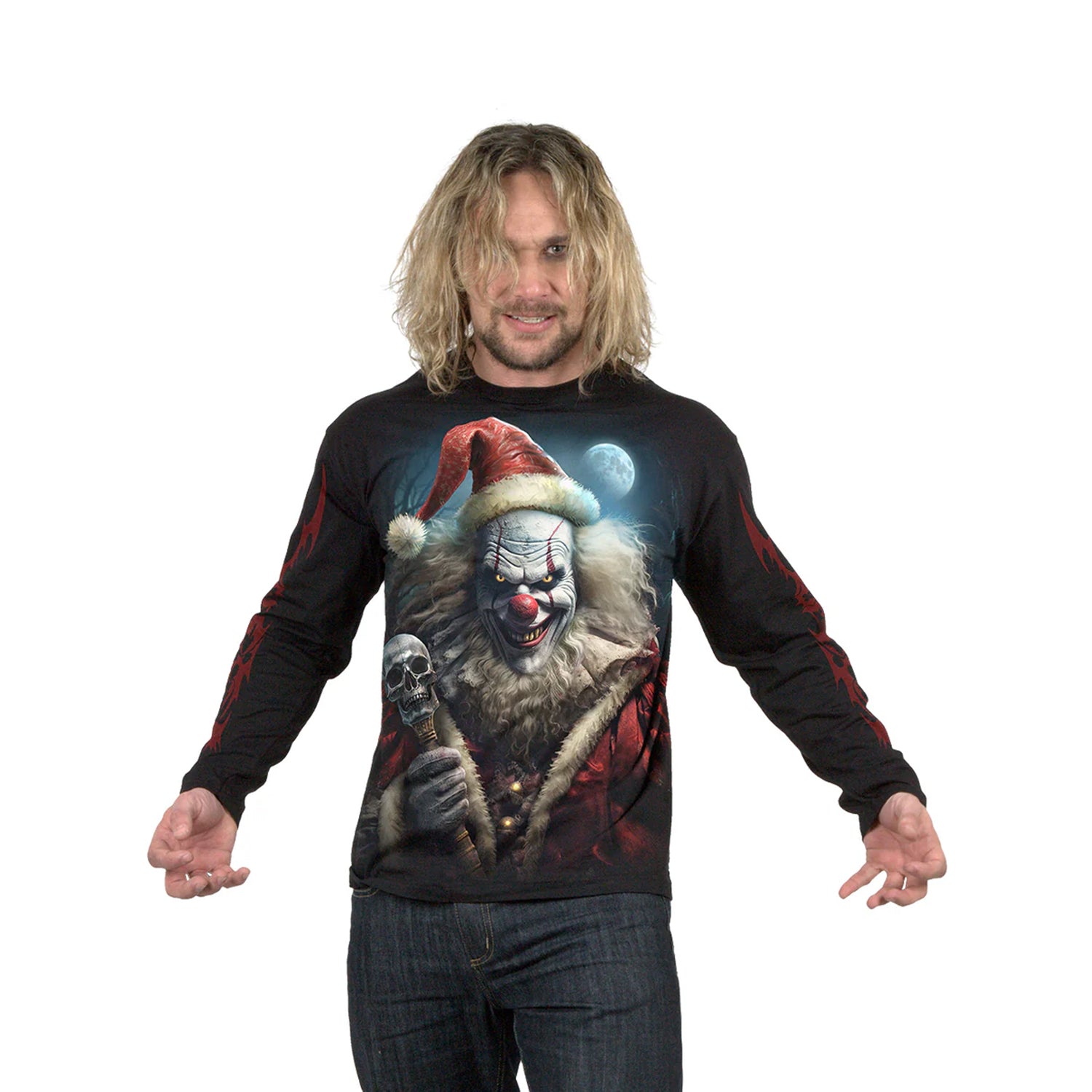 Black - Front - Spiral Direct Unisex Adult Santa Glow In The Dark T-Shirt