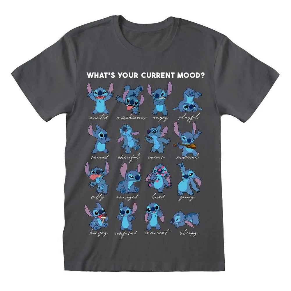 Light Graphite-Blue - Front - Lilo & Stitch Unisex Adult Emotions Stitch T-Shirt