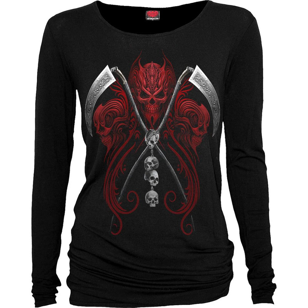 Black - Front - Spiral Direct Womens-Ladies Reaperess Baggy Long-Sleeved Top