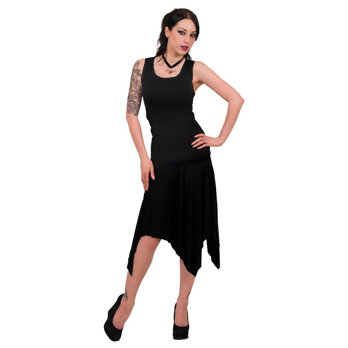 Black - Back - Spiral Direct Womens-Ladies Crochet Neckline Tank Top