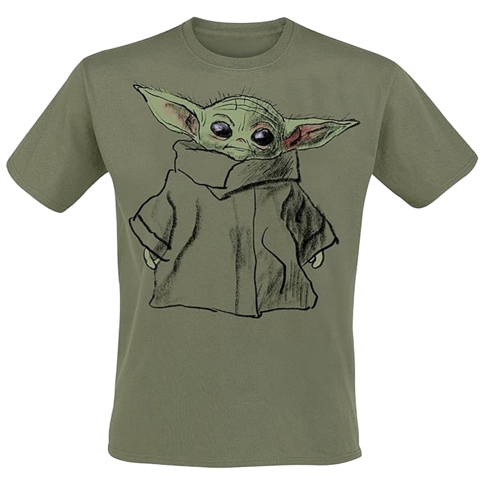 Olive Green - Front - Star Wars The Mandalorian Unisex Adult Grogu Sketch T-Shirt