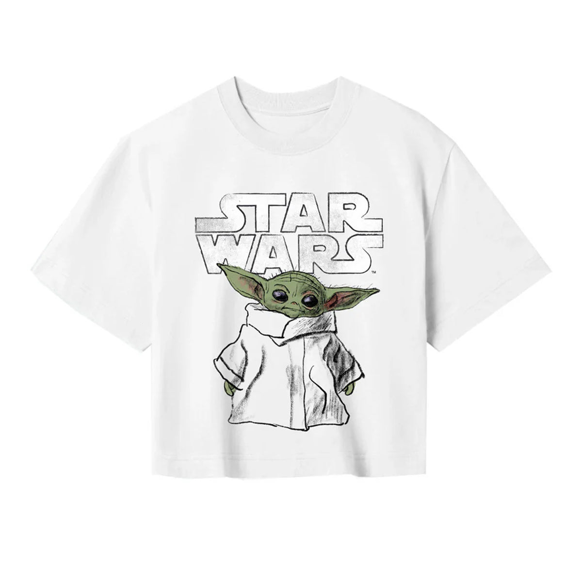White - Front - Star Wars: The Mandalorian Womens-Ladies Sketch Crop T-Shirt