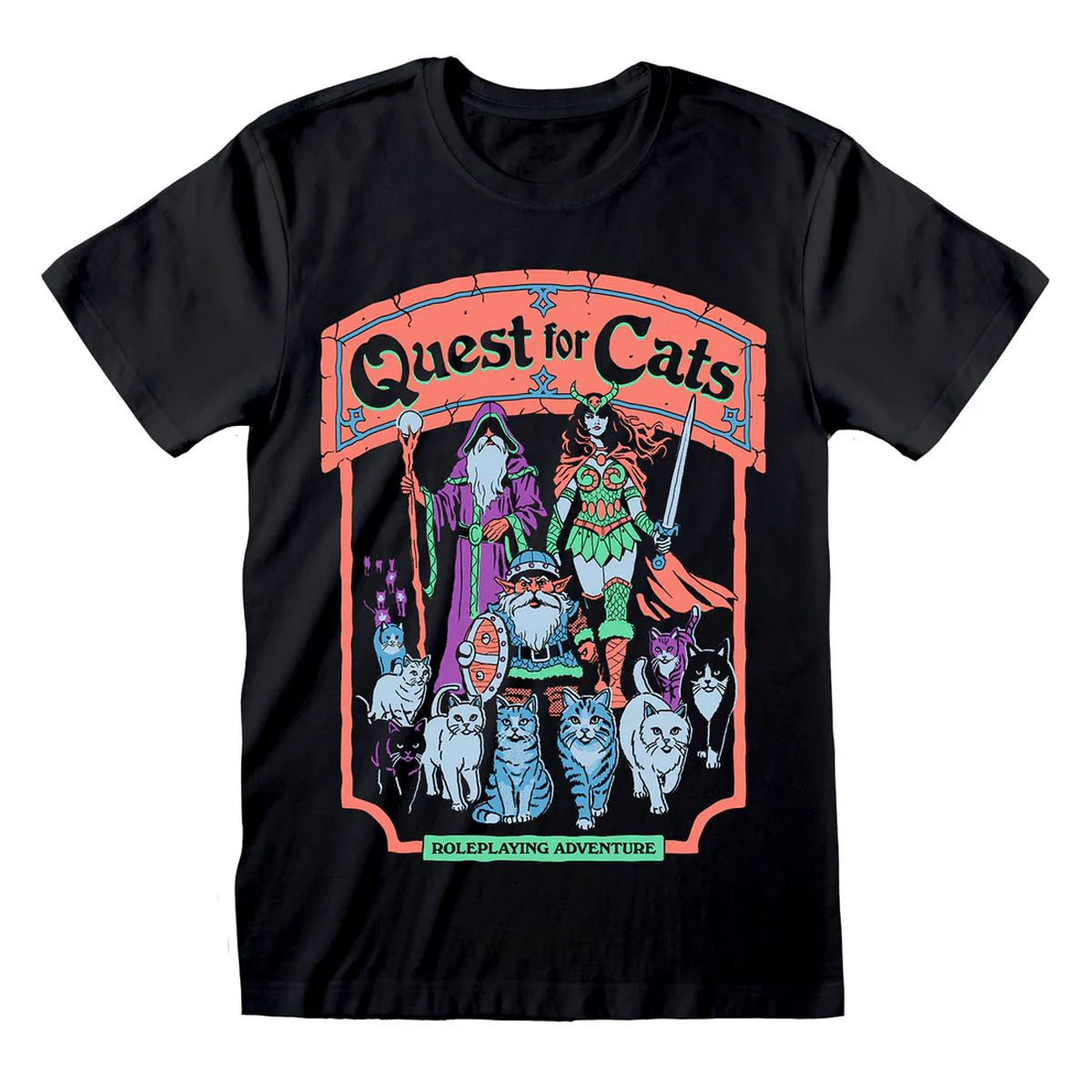 Black - Front - Steven Rhodes Unisex Adult Quest For Cats T-Shirt