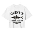 White - Front - Jaws Womens-Ladies Quints Shark Fishing Crop T-Shirt