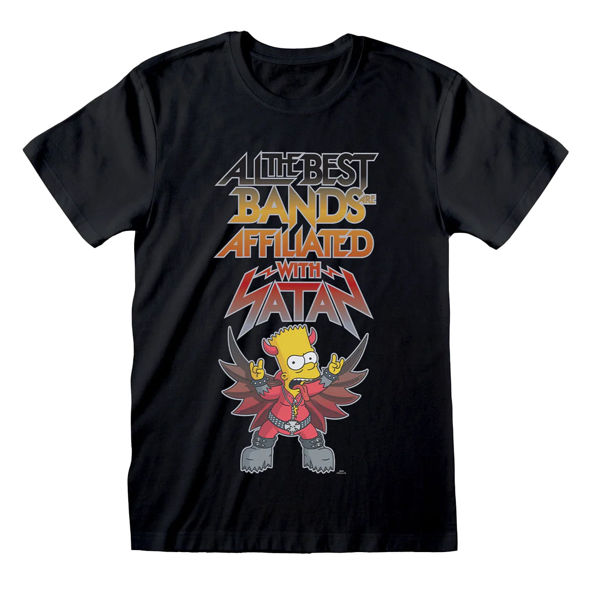 Black - Front - The Simpsons Unisex Adult Bands With Satan T-Shirt