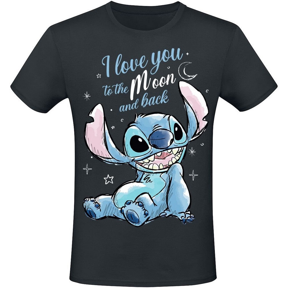 Black - Front - Lilo & Stitch Unisex Adult I Love You To The Moon And Back Stitch T-Shirt