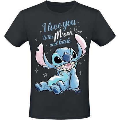 Black - Front - Lilo & Stitch Unisex Adult I Love You To The Moon And Back Stitch T-Shirt