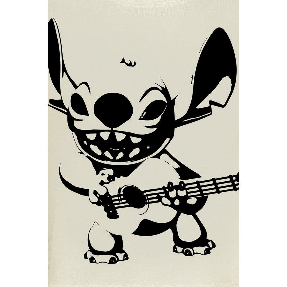 White - Side - Lilo & Stitch Womens-Ladies Guitar Crop T-Shirt