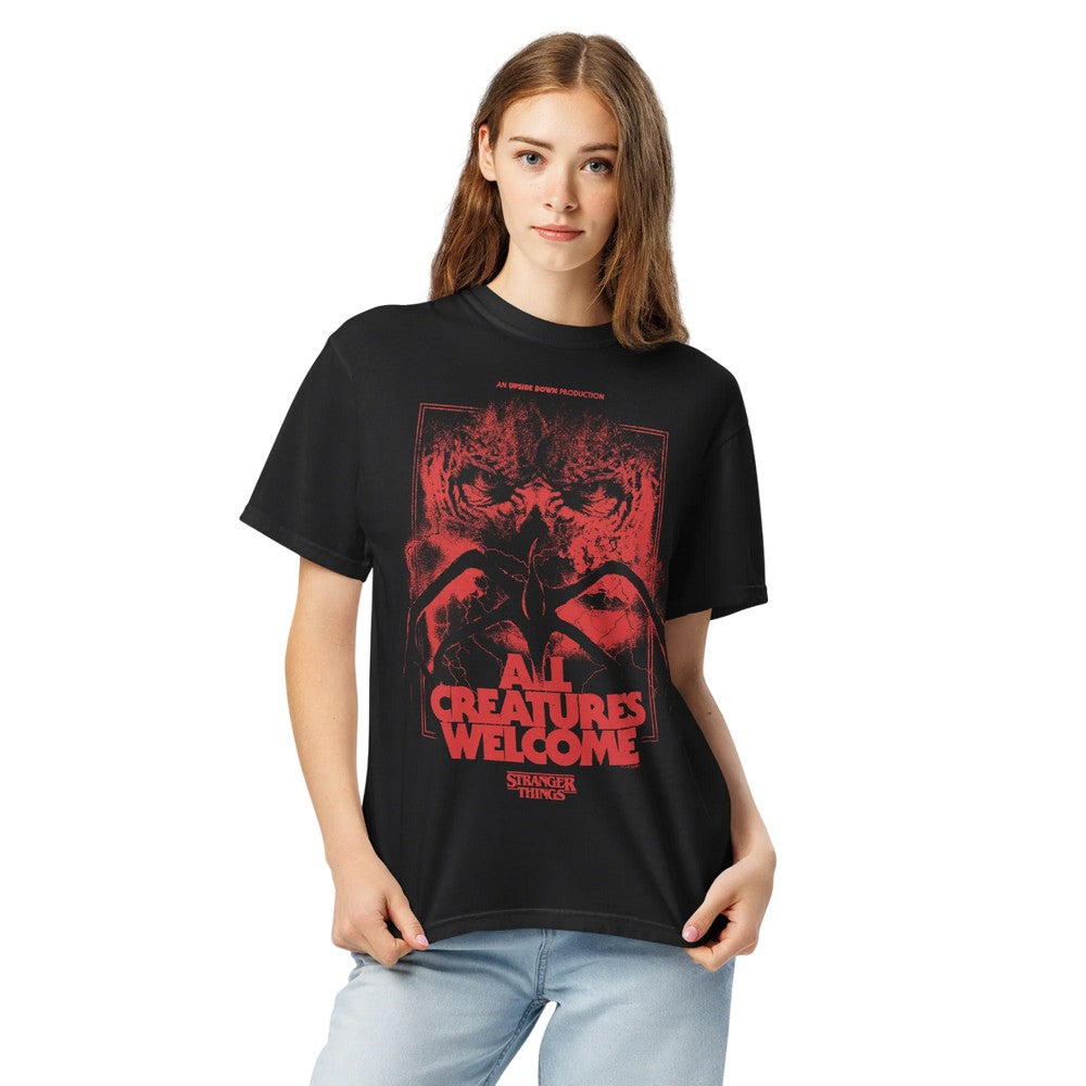 Black - Side - Stranger Things Unisex Adult All Creatures Welcome T-Shirt