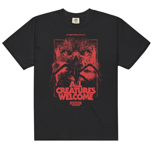 Black - Front - Stranger Things Unisex Adult All Creatures Welcome T-Shirt