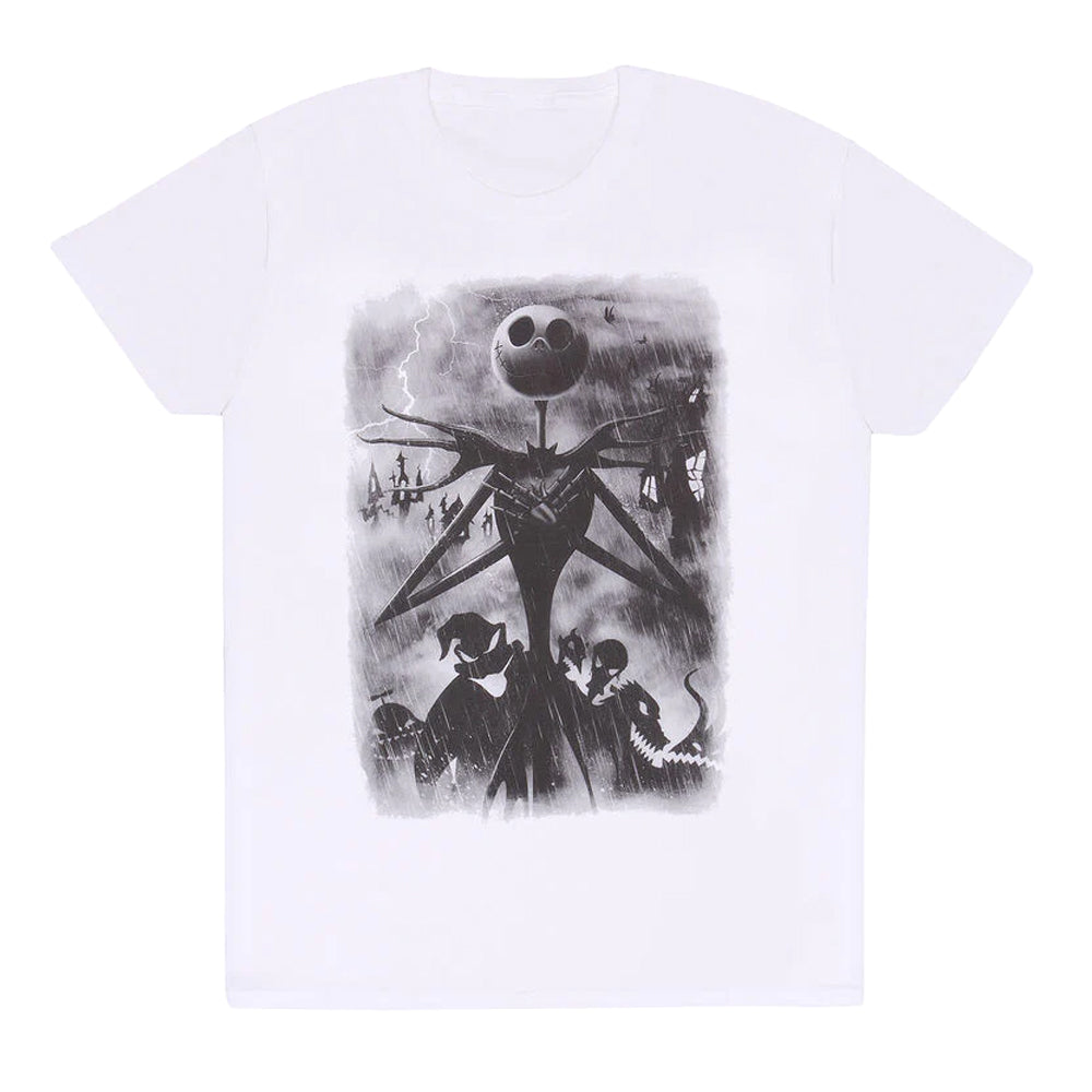 White - Front - The Nightmare Before Christmas Unisex Adult Stormy Skies T-Shirt