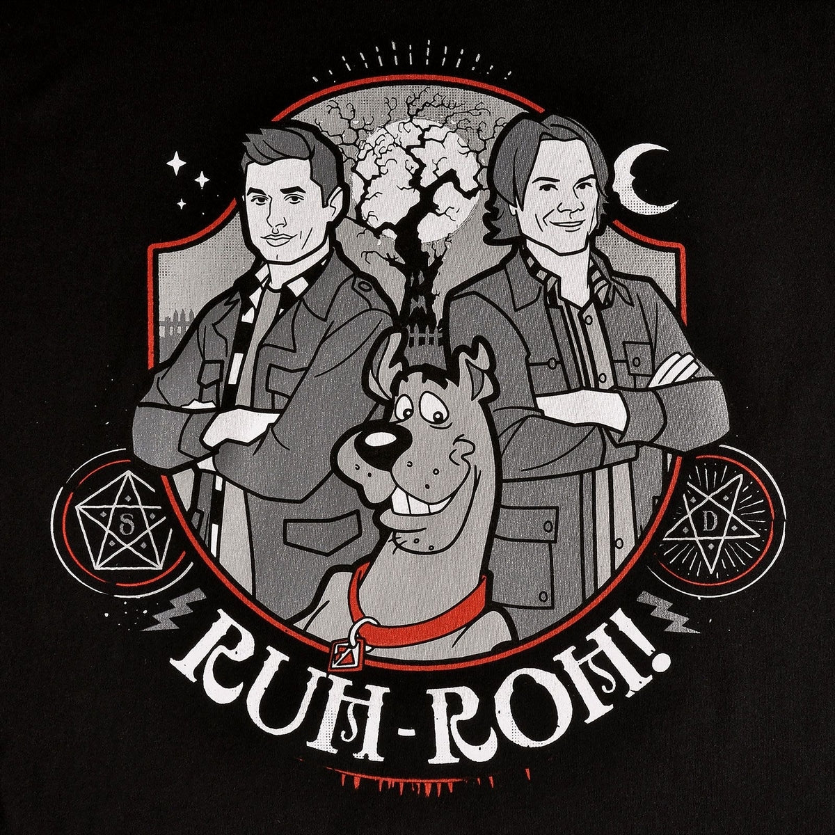 Black - Side - Supernatural Unisex Adult Ruh Roh T-Shirt