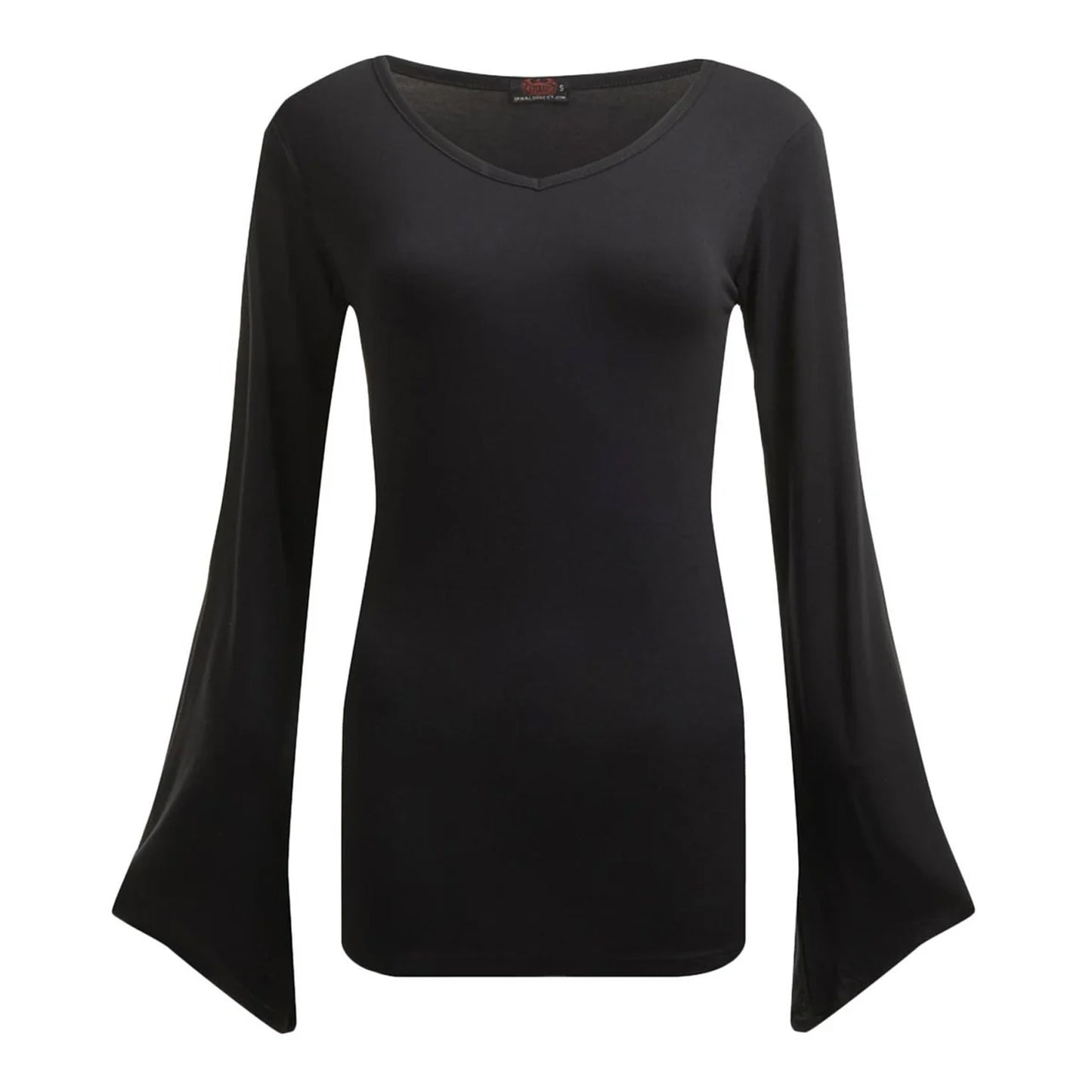 Black - Front - Spiral Direct Womens-Ladies V Neck Goth Sleeve Top