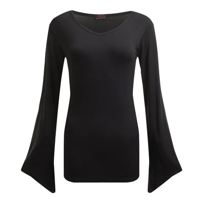 Black - Front - Spiral Direct Womens-Ladies V Neck Goth Sleeve Top