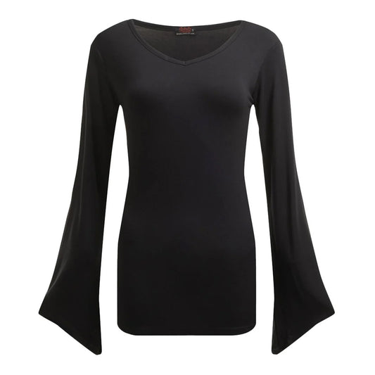 Black - Front - Spiral Direct Womens-Ladies V Neck Goth Sleeve Top