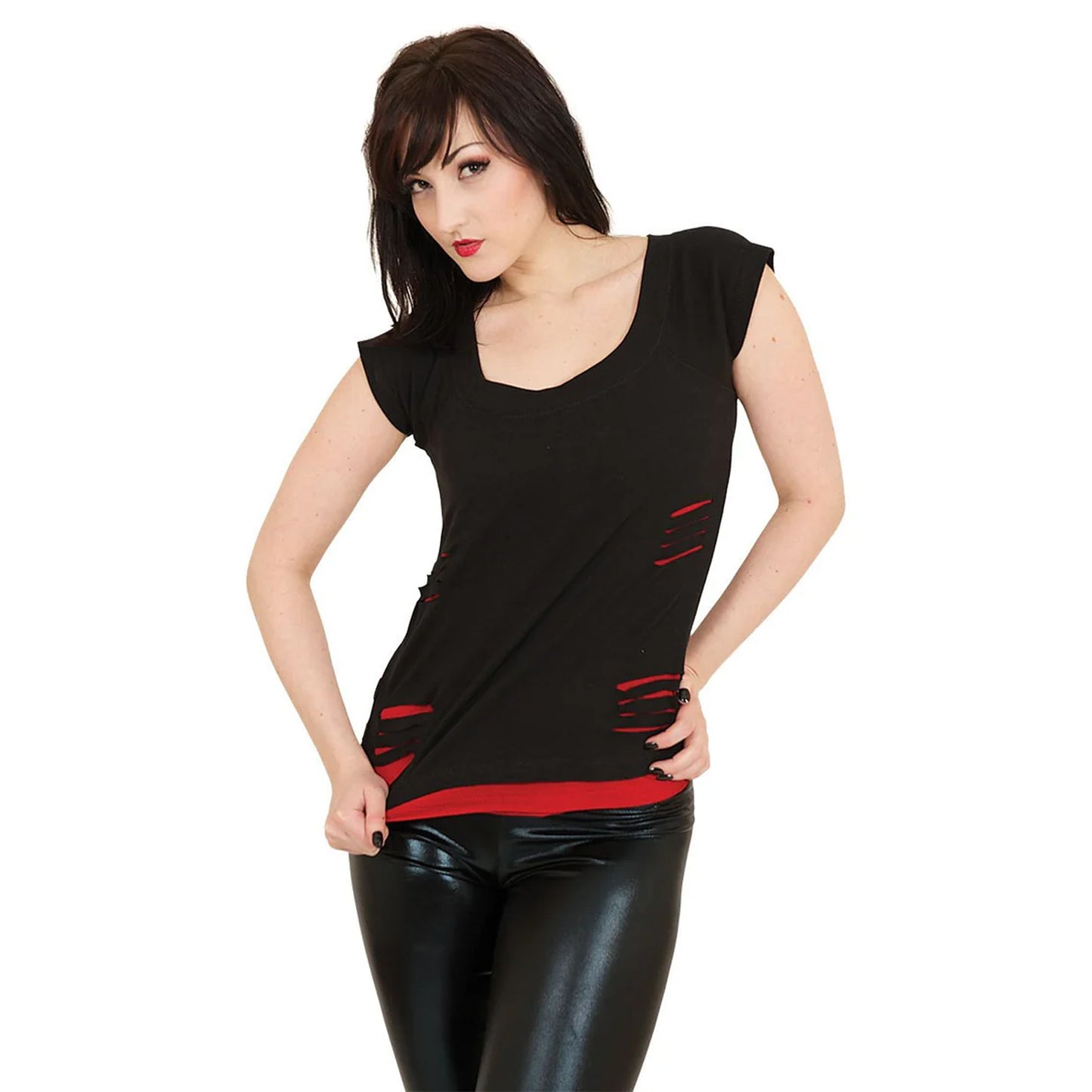 Black - Back - Spiral Direct Womens-Ladies 2 in 1 Ripped Top