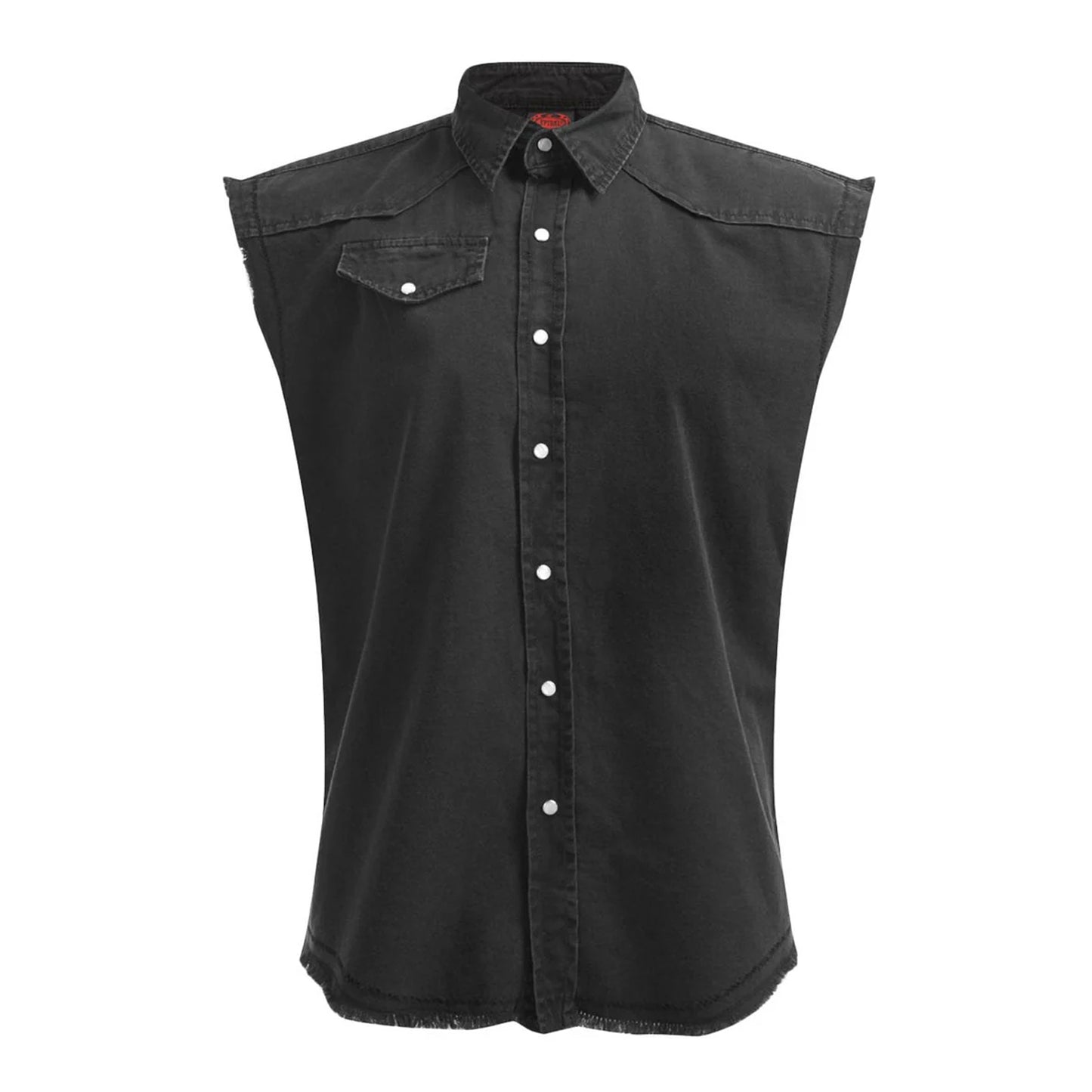 Black - Front - Spiral Direct Mens Worker Stonewashed Sleeveless Shirt