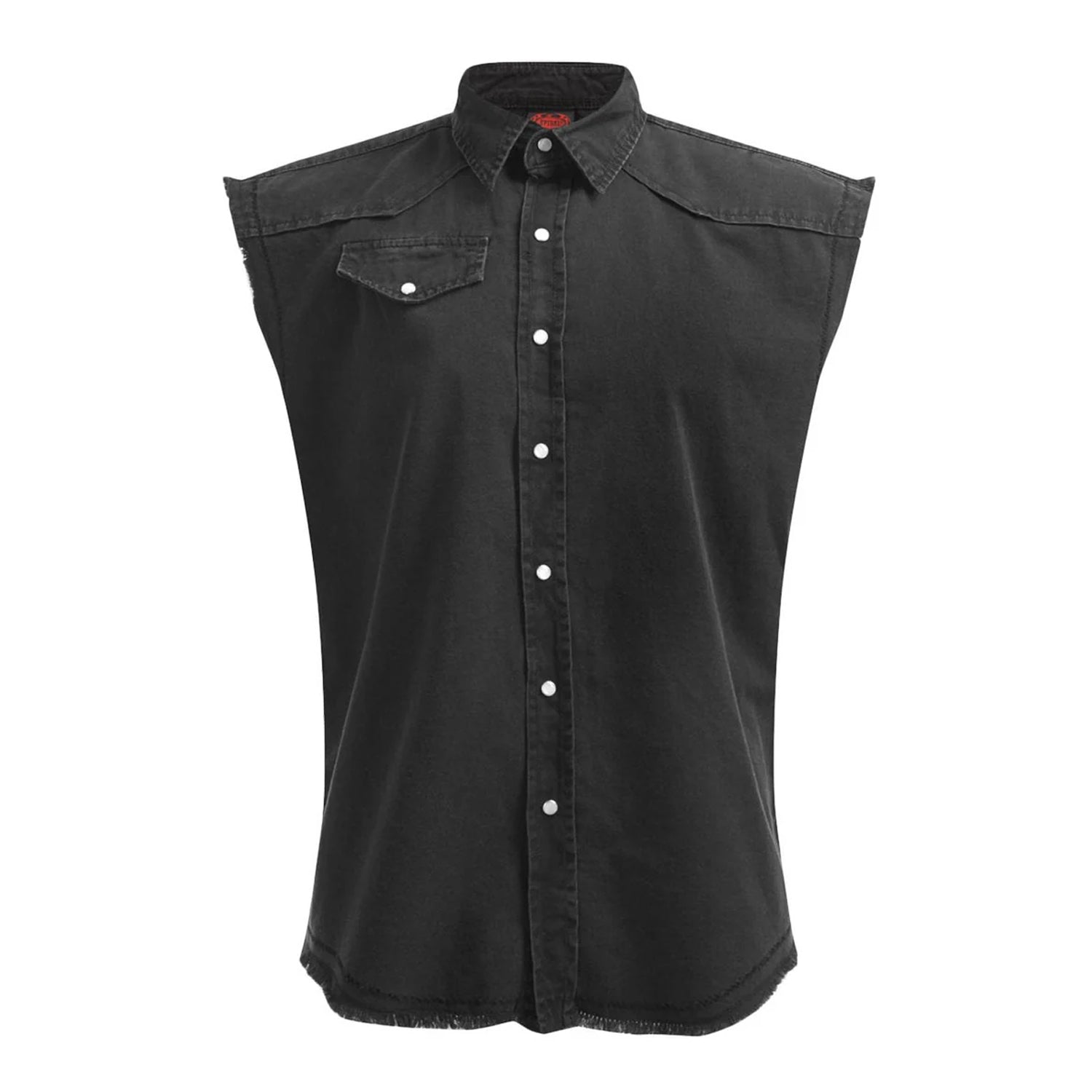 Black - Front - Spiral Direct Mens Worker Stonewashed Sleeveless Shirt