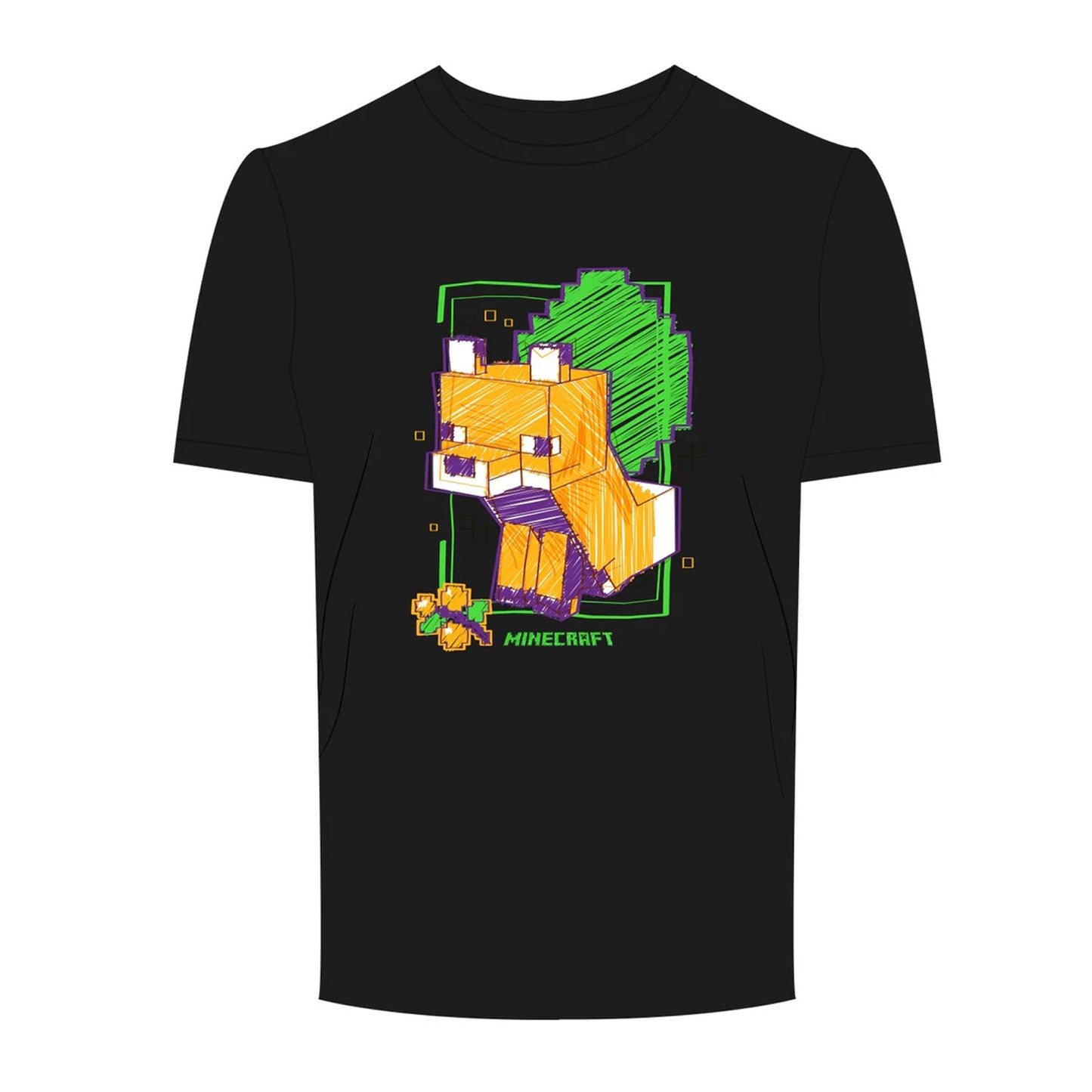 Black - Front - Minecraft Unisex Adult Foxy T-Shirt