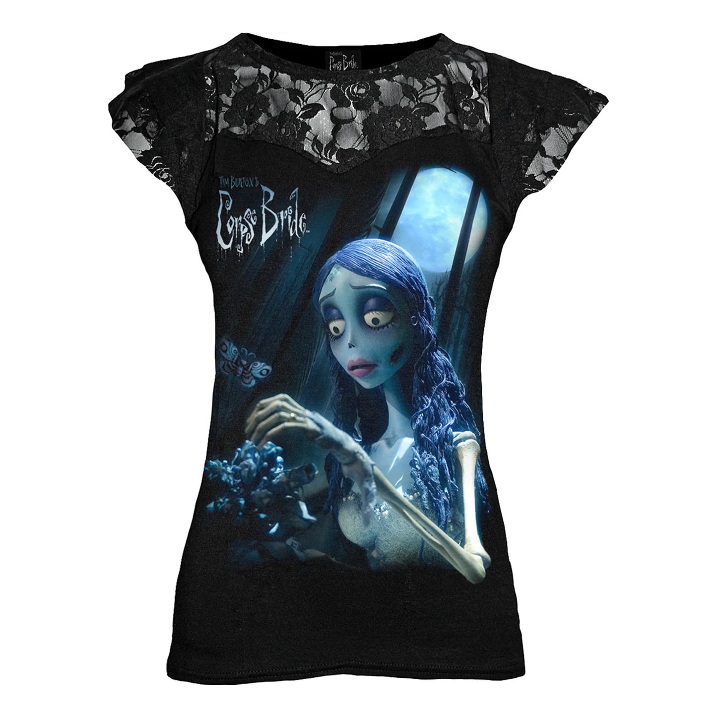 Black - Front - Corpse Bride Womens-Ladies Emily Corpse Bride Bouquet´ Top