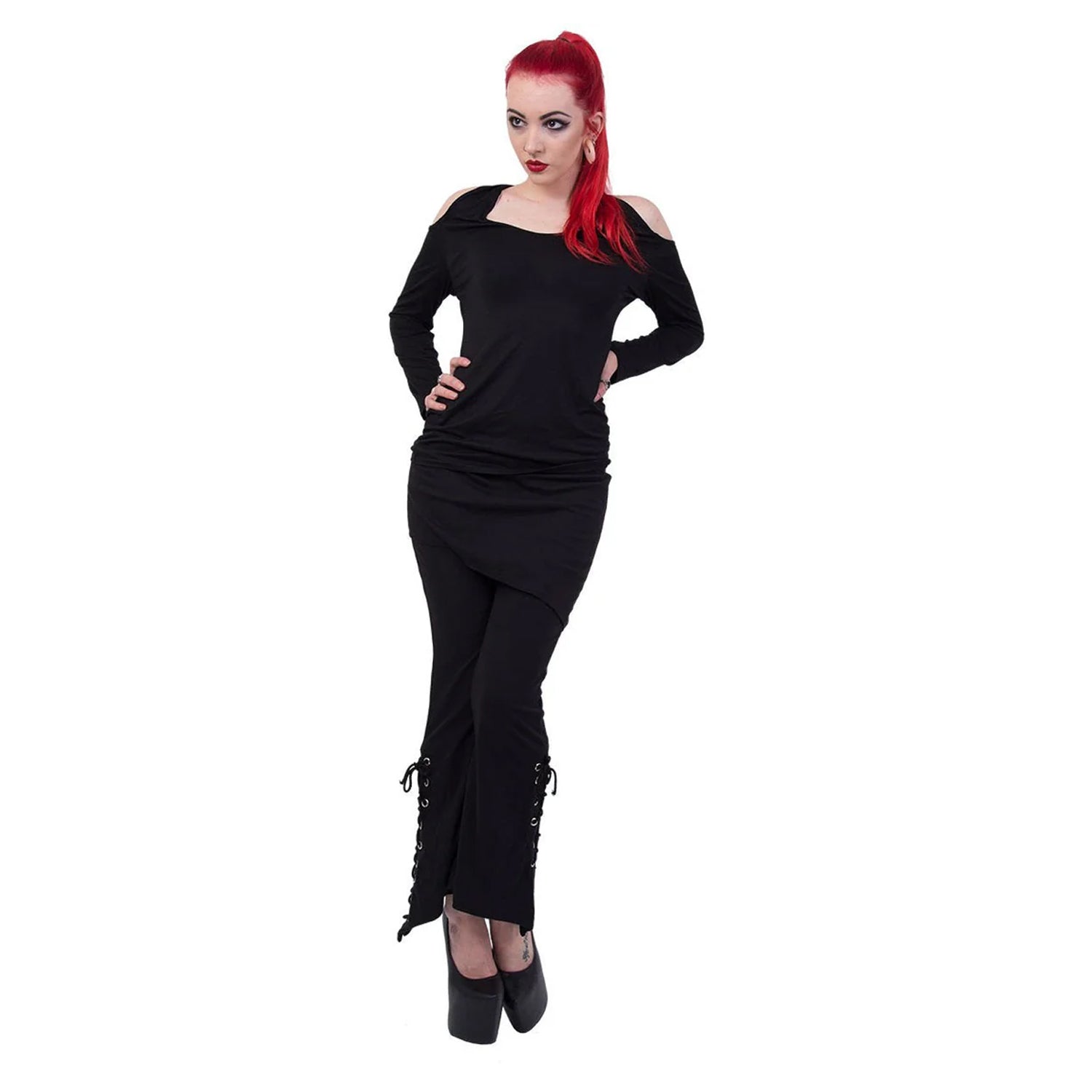 Black - Side - Spiral Direct Womens-Ladies 2 in 1 Bootcut Leggings