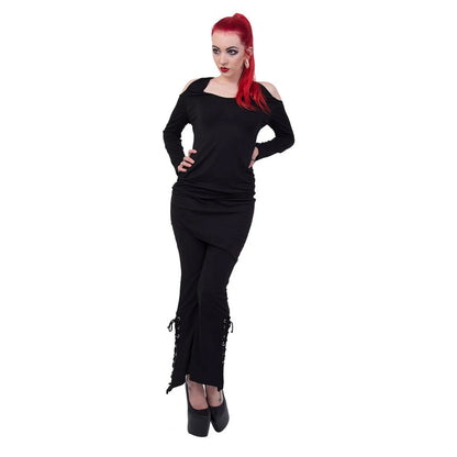 Black - Side - Spiral Direct Womens-Ladies 2 in 1 Bootcut Leggings