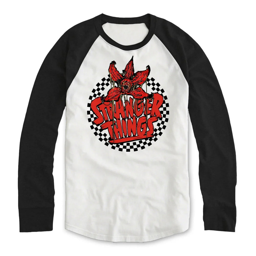White-Black - Front - Stranger Things Unisex Adult Checkerboard Logo Long-Sleeved T-Shirt