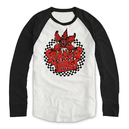 White-Black - Front - Stranger Things Unisex Adult Checkerboard Logo Long-Sleeved T-Shirt