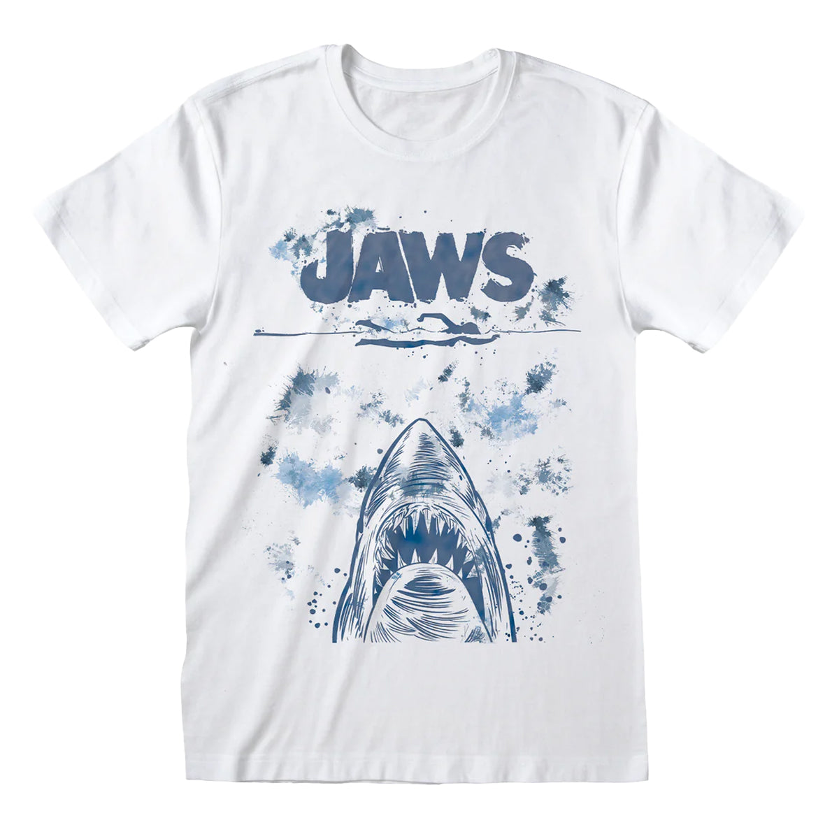 White - Front - Jaws Unisex Adult Splatter T-Shirt