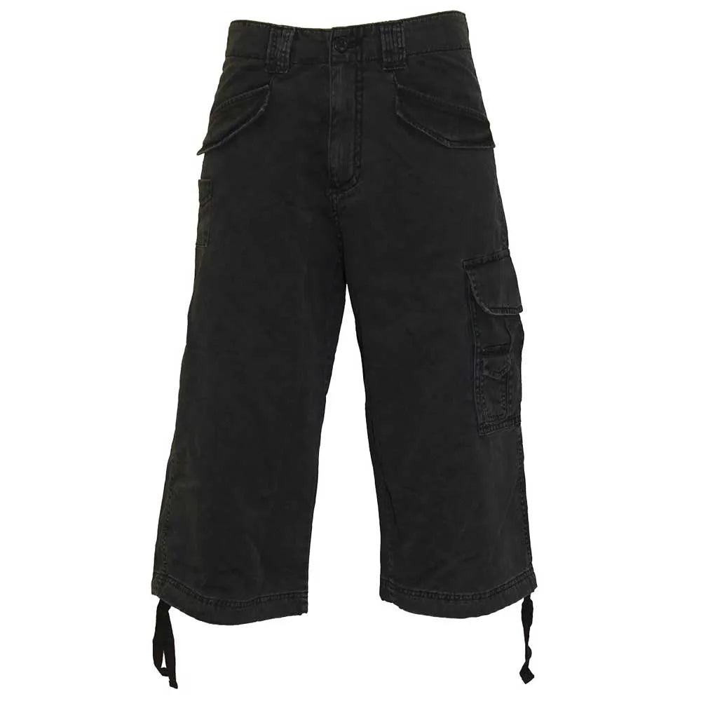 Black - Front - Spiral Direct Mens Vintage 3-4 Length Cargo Shorts