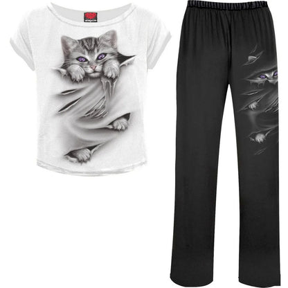 Black-White - Front - Spiral Direct Womens-Ladies Gothic Pyjama Set (Pack of 4)