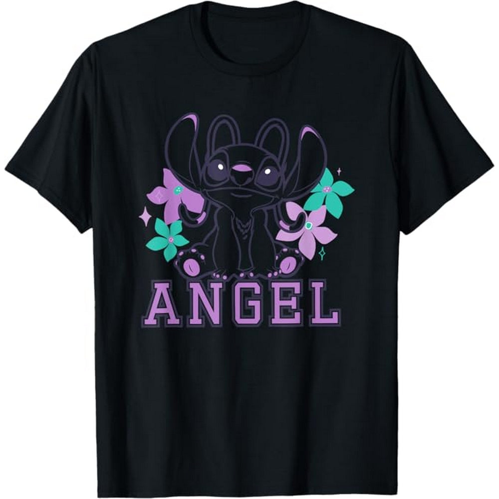 Black - Front - Lilo & Stitch Unisex Adult Angel T-Shirt