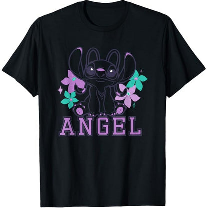 Black - Front - Lilo & Stitch Unisex Adult Angel T-Shirt