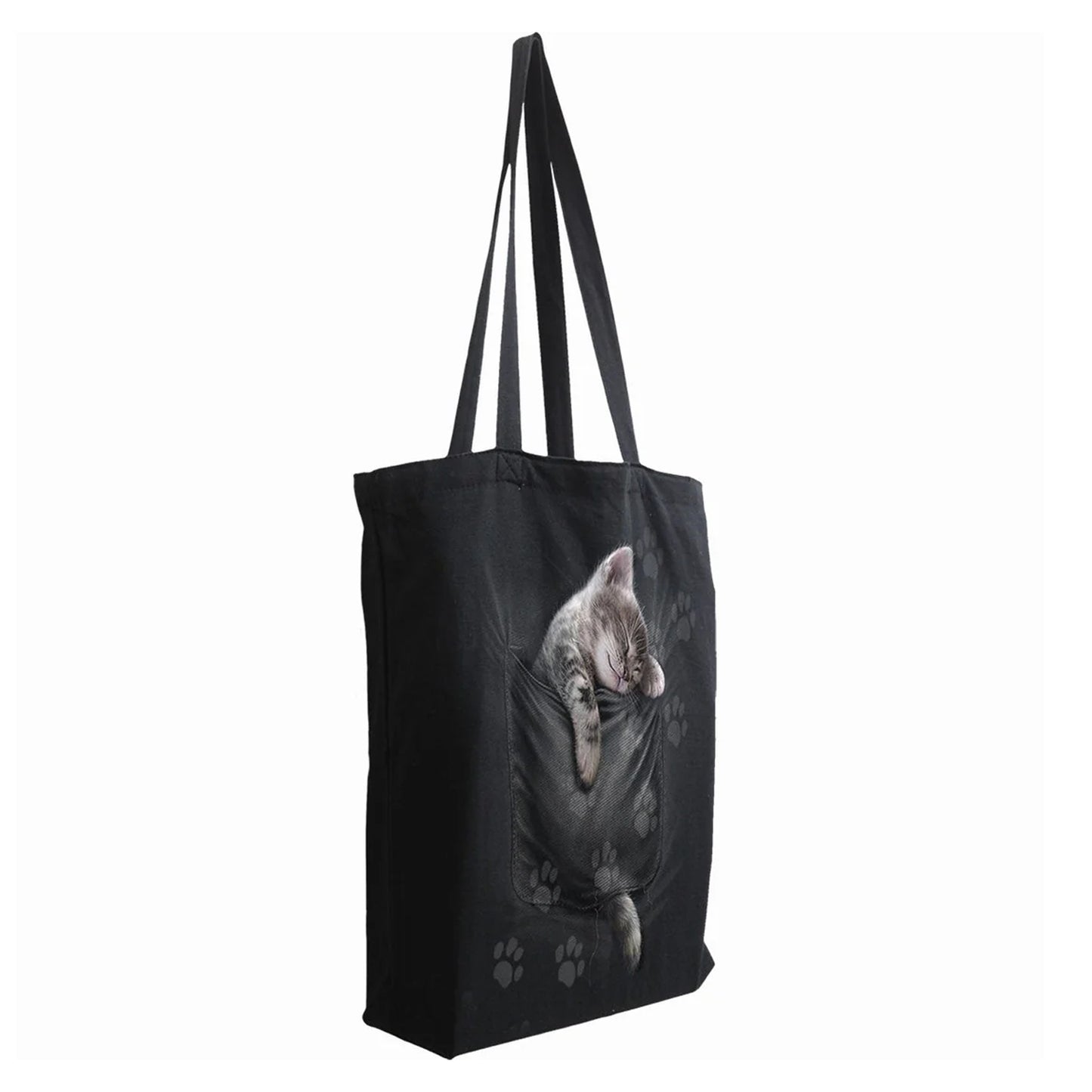 Black - Back - Spiral Direct Pocket Kitten Tote Bag