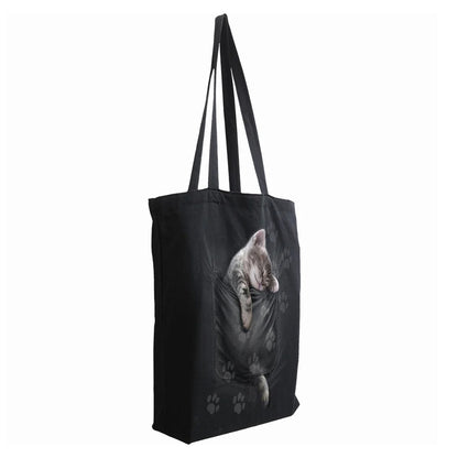 Black - Back - Spiral Direct Pocket Kitten Tote Bag