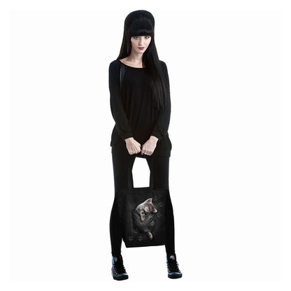 Black - Side - Spiral Direct Pocket Kitten Tote Bag