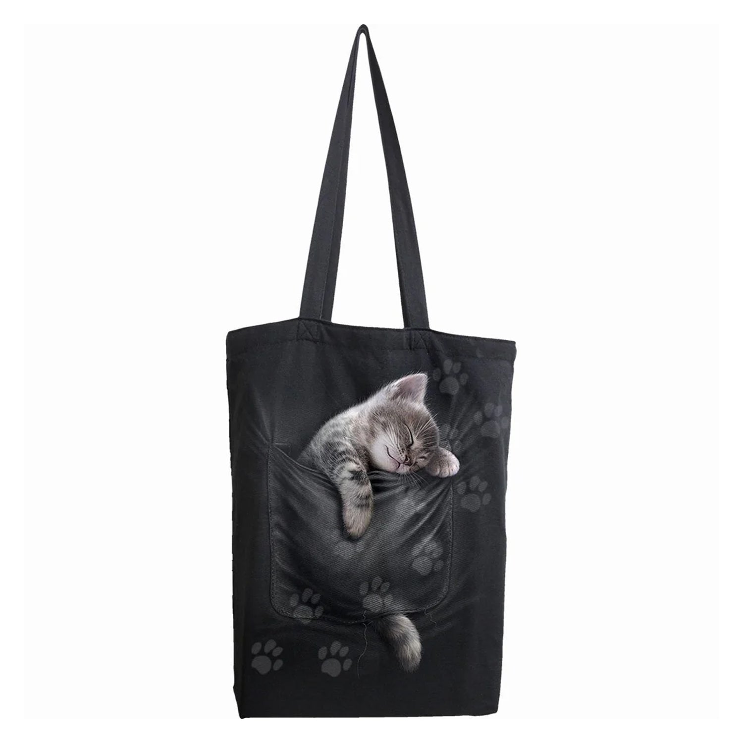 Black - Front - Spiral Direct Pocket Kitten Tote Bag