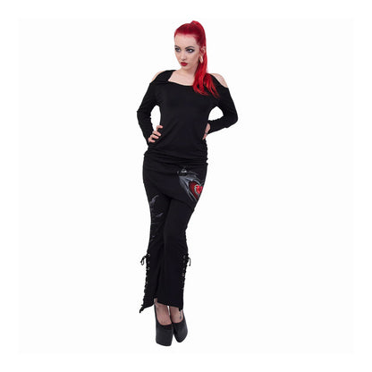 Black - Side - Spiral Direct Womens-Ladies Hearts Skirted Bootcut Leggings