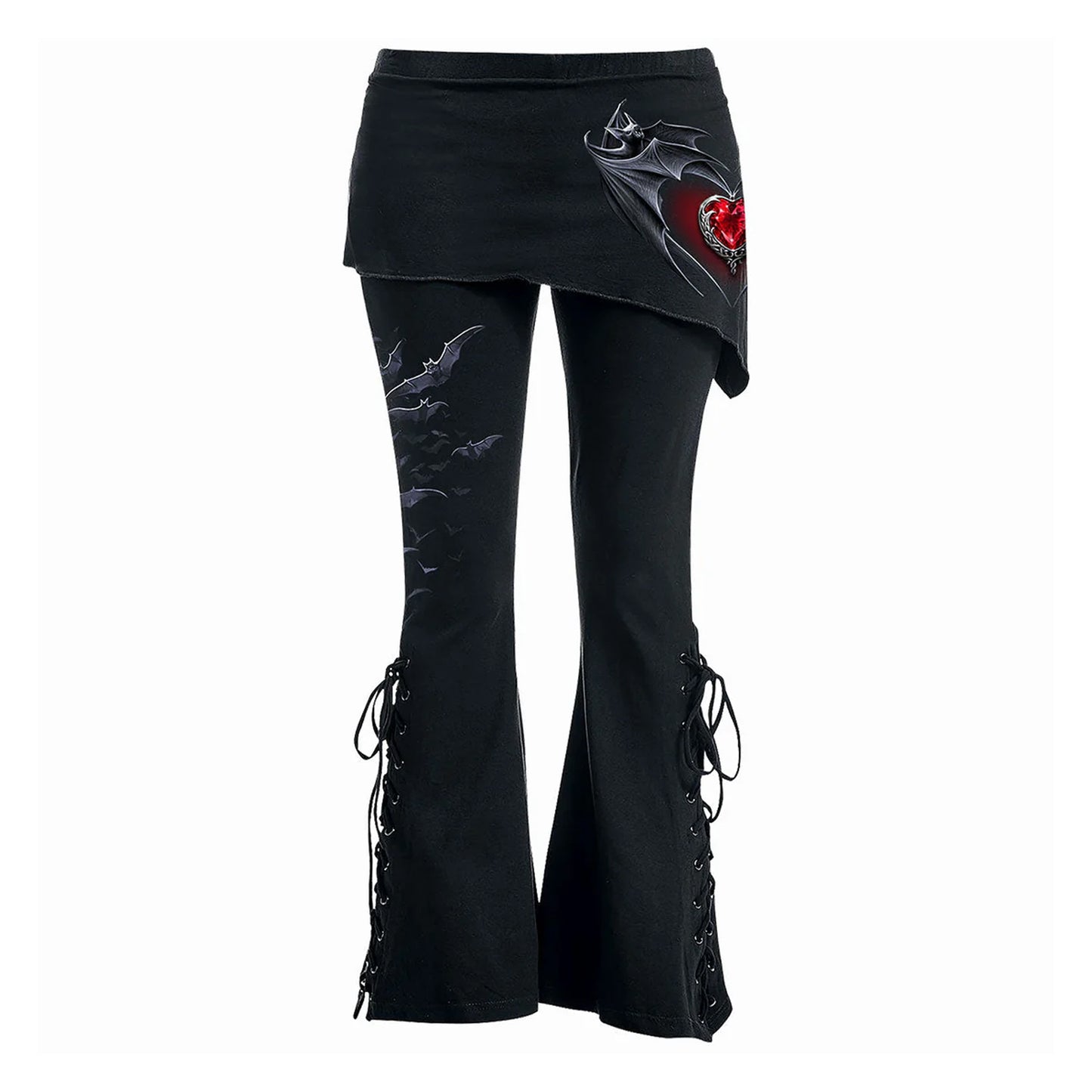 Black - Front - Spiral Direct Womens-Ladies Hearts Skirted Bootcut Leggings