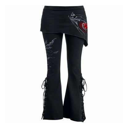 Black - Front - Spiral Direct Womens-Ladies Hearts Skirted Bootcut Leggings