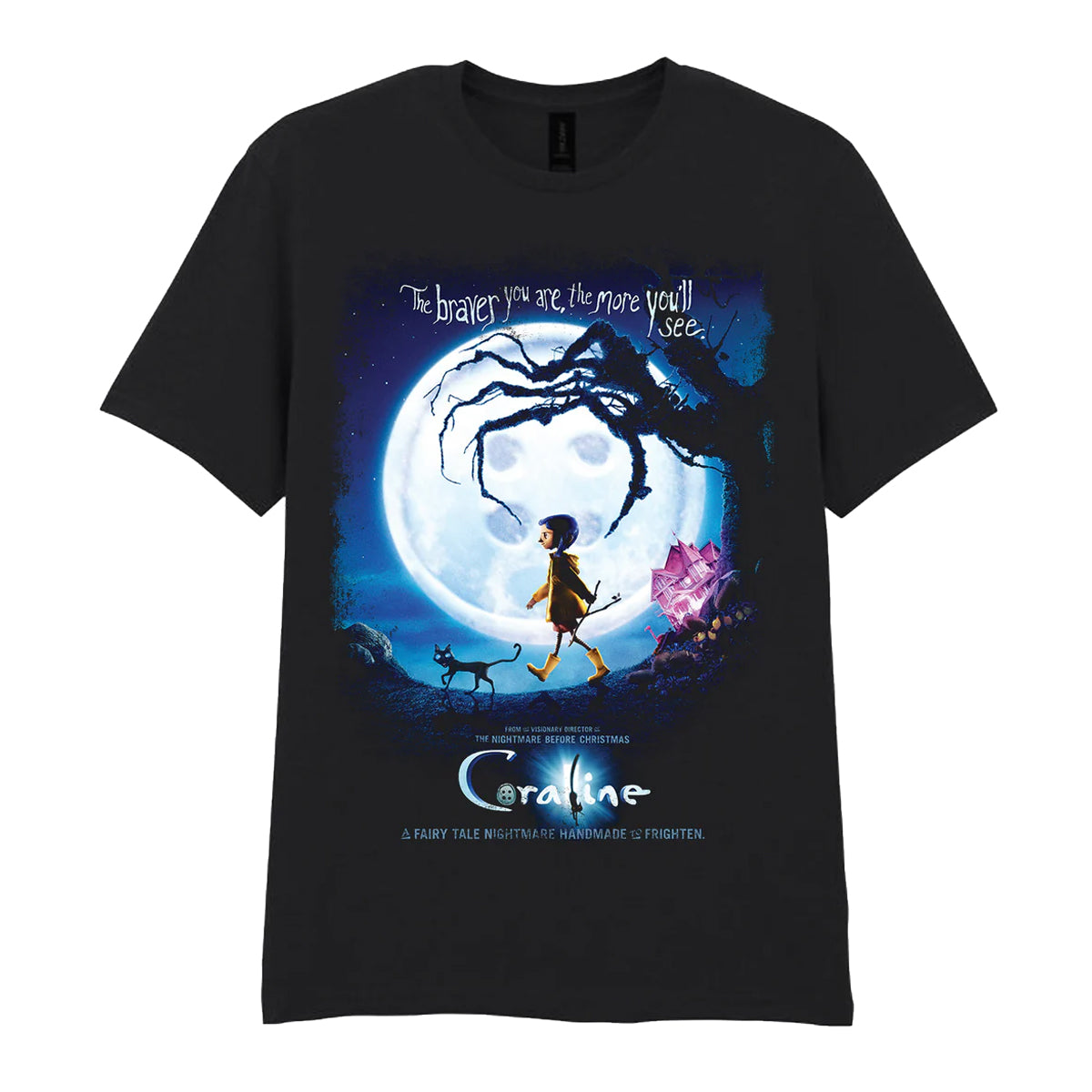 Black - Front - Coraline Unisex Adult Moon Poster T-Shirt