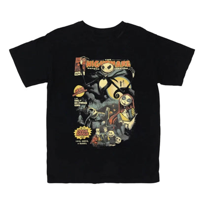 Black - Front - Nightmare Before Christmas Unisex Adult Comic T-Shirt