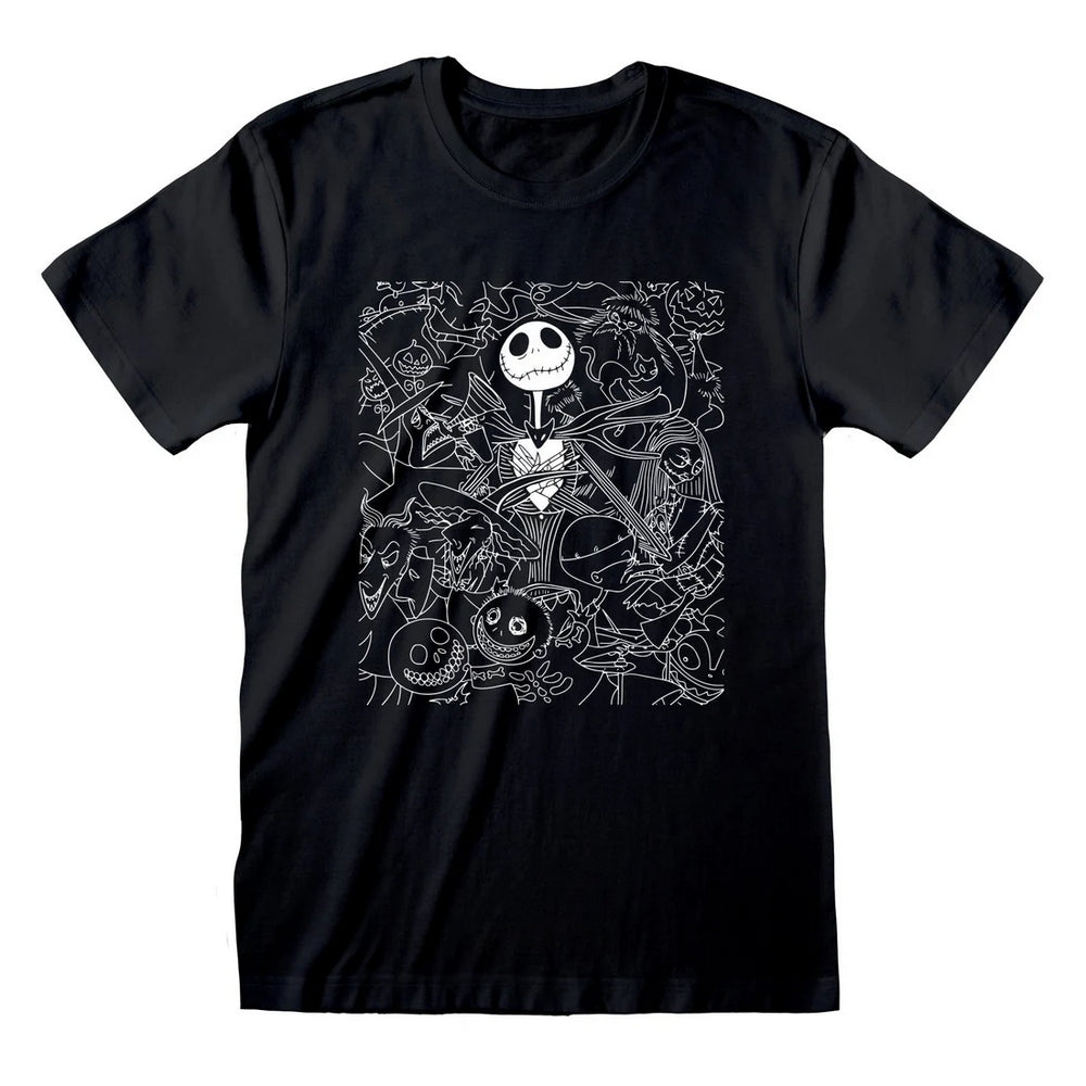 Black - Front - Nightmare Before Christmas Unisex Adult Outline T-Shirt
