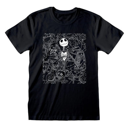 Black - Front - Nightmare Before Christmas Unisex Adult Outline T-Shirt