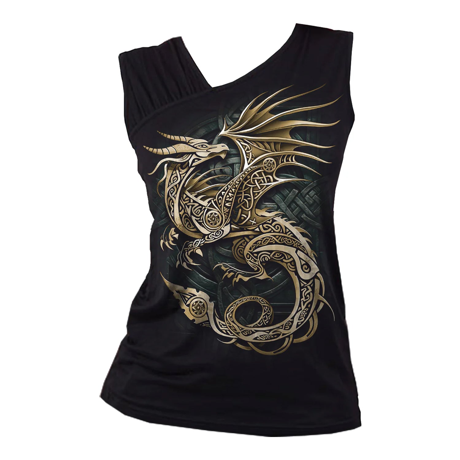 Black - Front - Spiral Direct Womens-Ladies Celtic Dragon Top
